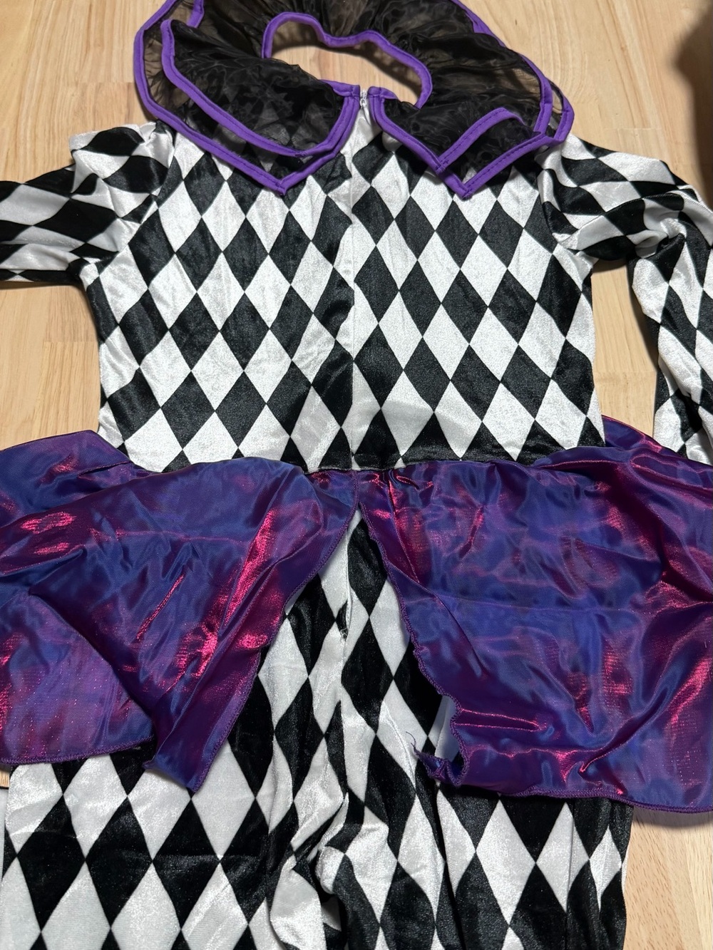 Spirit Black, White & Purple Harlequin Jester Costume with Red Pom - Picture 5 of 7
